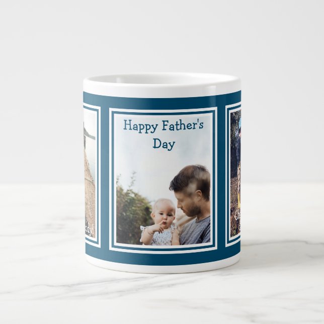 Grande Tasse Modern 3 Photo Love You Papa Happy Fête des pères  (Devant)
