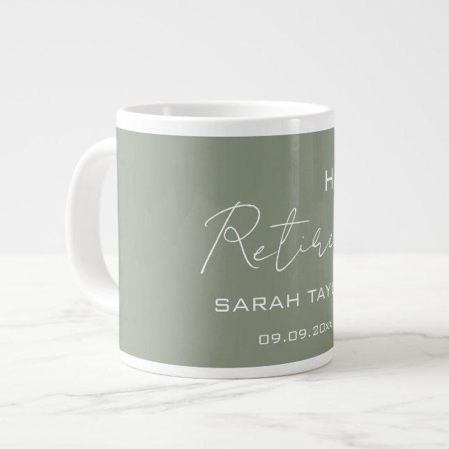 Grande Tasse Modern Sage Green Happy Retirement Personalized  (Devant gauche)