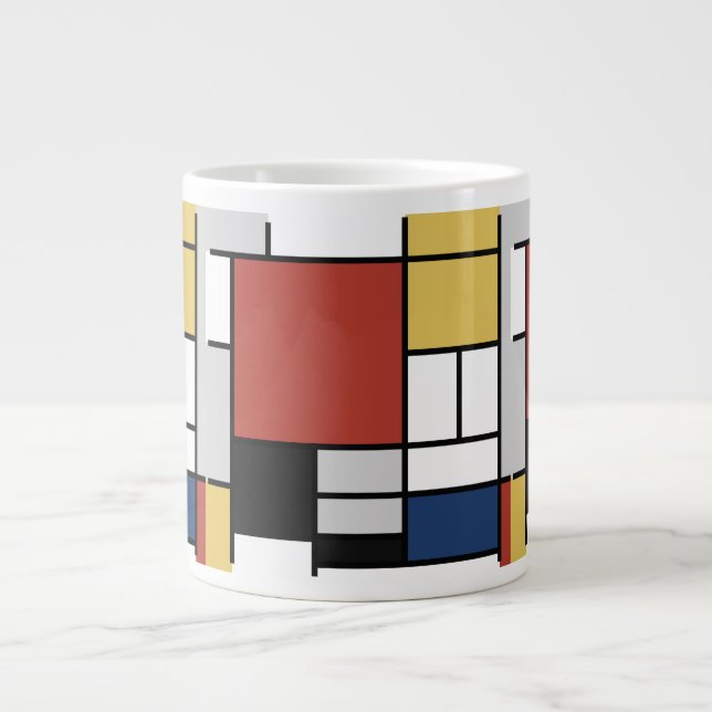 Grande Tasse Mondrian Peinture Rouge Plane Jaune Noir Gris Bleu (Devant)