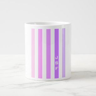 Grande Tasse Monogramme à rayures verticales violettes et roses