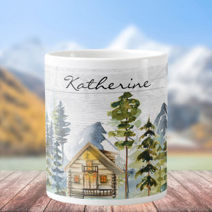 Grande Tasse Monogramme Aquarelle Russe Forêt Cabine de montagn