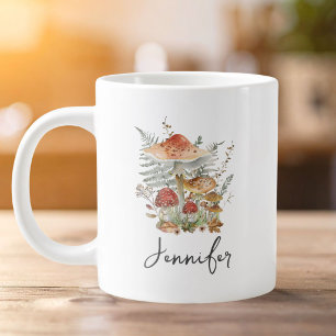 Grande Tasse Monogramme aux feuilles de fougère et champignons 