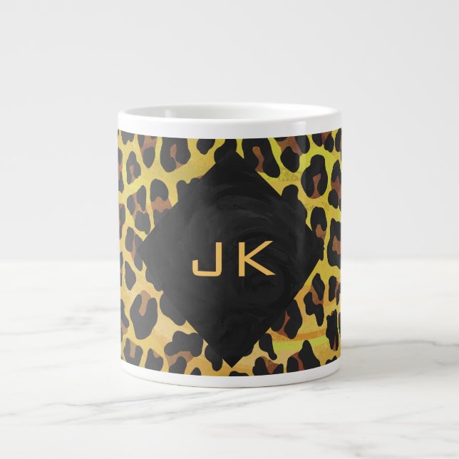 Grande Tasse Monogramme avec léopard Brown et jaune (Devant)