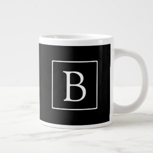 Grande Tasse Monogramme Classique Simple   Noir avec Texte Blan