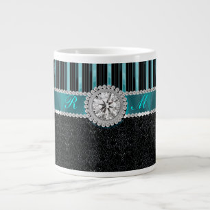 Grande Tasse Monogramme de diamant de Teal, argenté et noir