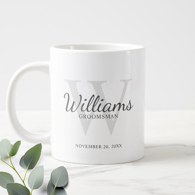 Grande Tasse Monogramme de script personnalisé et Groomsmen de  (Créateur téléchargé)