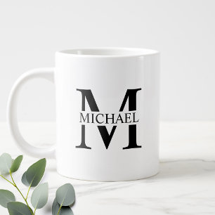 Grande Tasse Monogramme et nom personnalisés noir et blanc