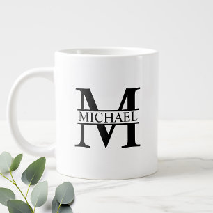 Grande Tasse Monogramme et nom personnalisés noir et blanc