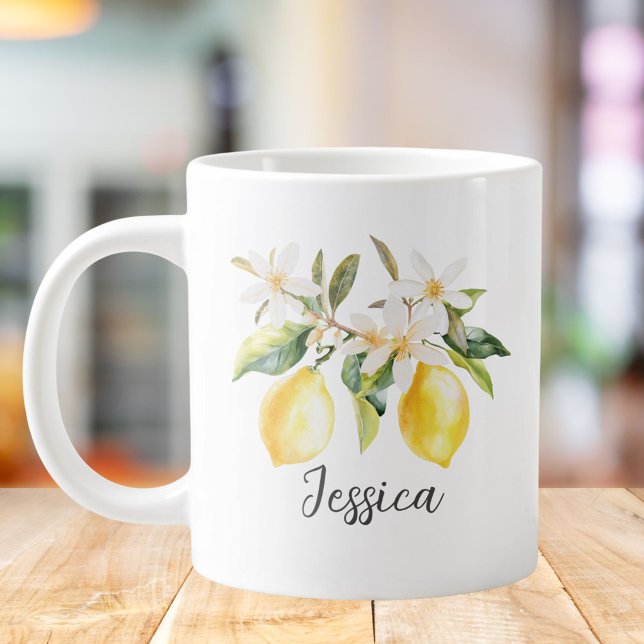 Grande Tasse Monogramme Fruits de citron Fleurs blanches Branch (In situ)