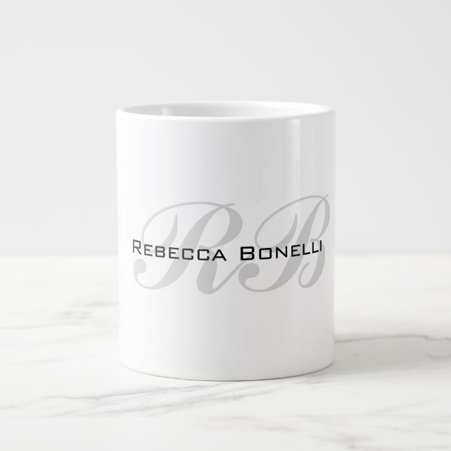 Grande Tasse Monogramme gris blanc Nom Initiales Simple Style (Devant)