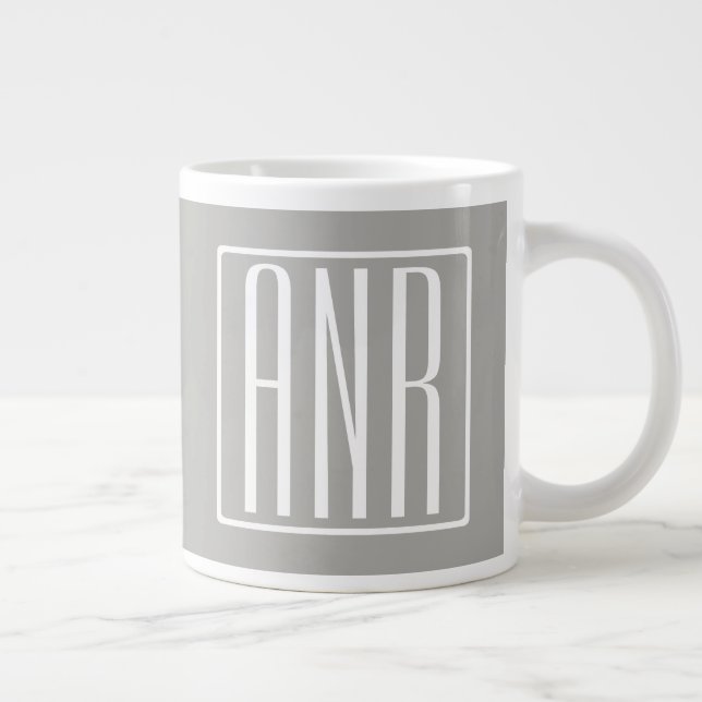 Grande Tasse Monogramme initial | Blanc sur gris clair (Droite)