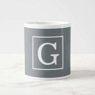 Grande Tasse Monogramme Initial Cadre Gris Charbon Blanc