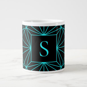 Grande Tasse Monogramme initial   Design géométrique turquoise