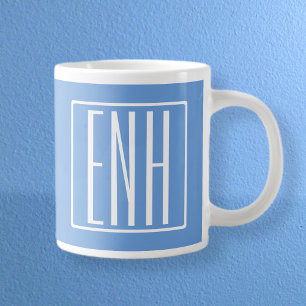 Grande Tasse Monogramme Initiales 3 Moderne Gras   Bleu Clair
