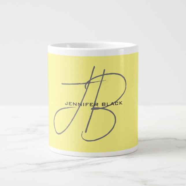 Grande Tasse Monogramme Lettres initiales clair jaune moderne (Devant)