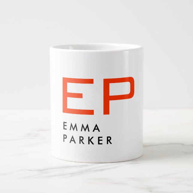 Grande Tasse Monogramme moderne noir blanc tendance rouge (Devant)
