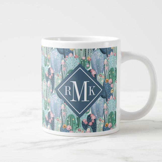 Grande Tasse Monogramme| Motif Soft Patel Cactus (Droite)