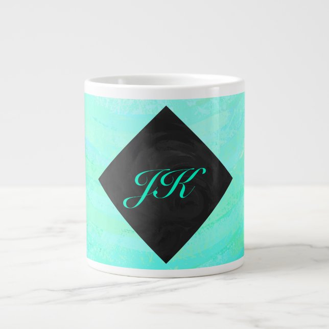 Grande Tasse Monogramme noir et bleu de la menthe (Devant)