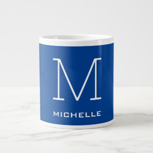 Grande Tasse Monogramme Nom initial Bleu profond Unique Minimal