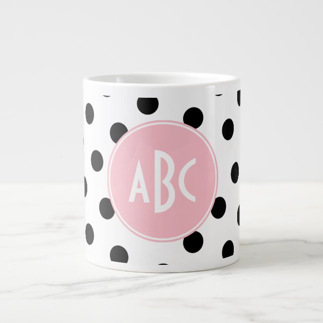 Grande Tasse Monogramme Pois rose blanc et noir (Devant)