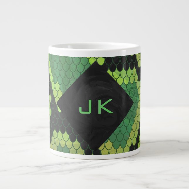 Grande Tasse Monogramme Serpent vert et noir (Devant)