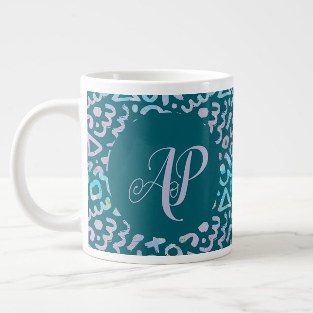 Grande Tasse Monogramme vert géométrique moderne du milieu du s (Gauche)