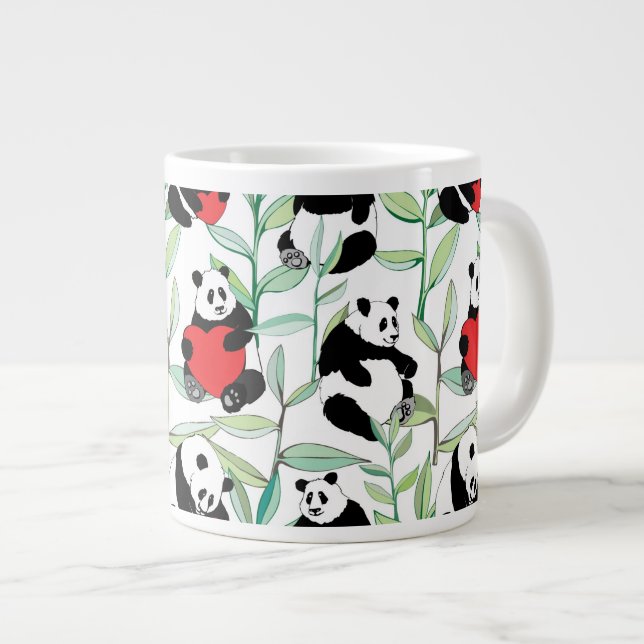 Grande Tasse motif avec de beaux pandas avec des coeurs (Devant droit)