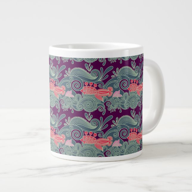 Grande Tasse Motif Avec Poisson Et Vague Violette (Devant droit)