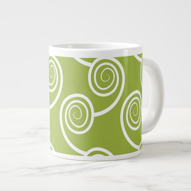 Grande Tasse Motif blanc à la mode de remous sur le vert (Devant droit)