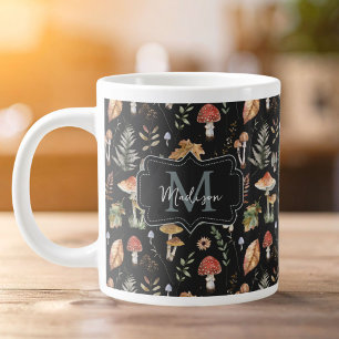 Grande Tasse Motif botanique de champignon fougère aquarelle vi