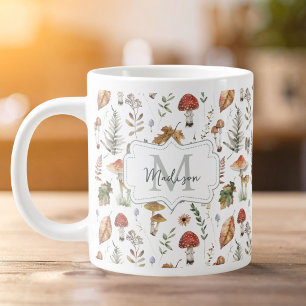 Grande Tasse Motif botanique vintage à l'aquarelle de champigno