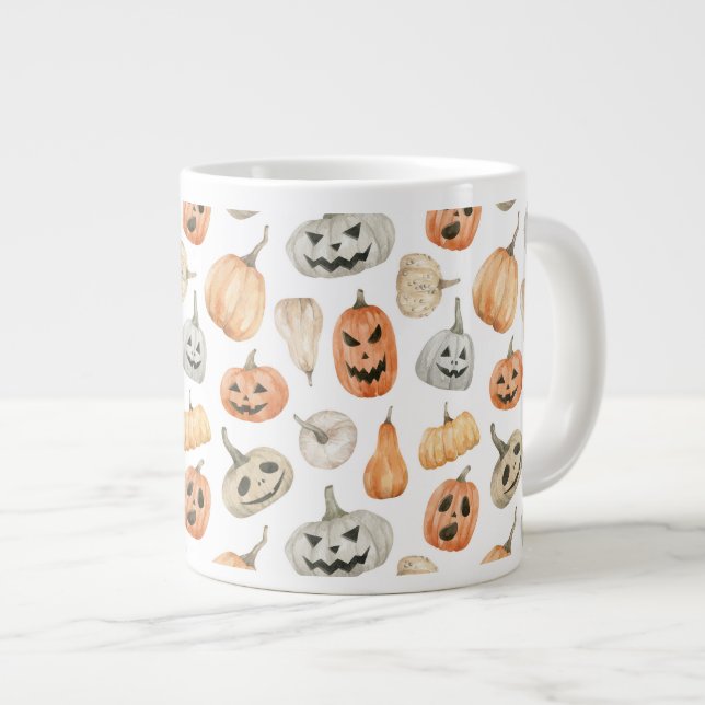 Grande Tasse Motif Citrouille d'aquarelle amusant (Devant droit)