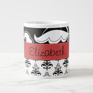 Grande Tasse Motif Damas, Damas noir et blanc, Votre nom