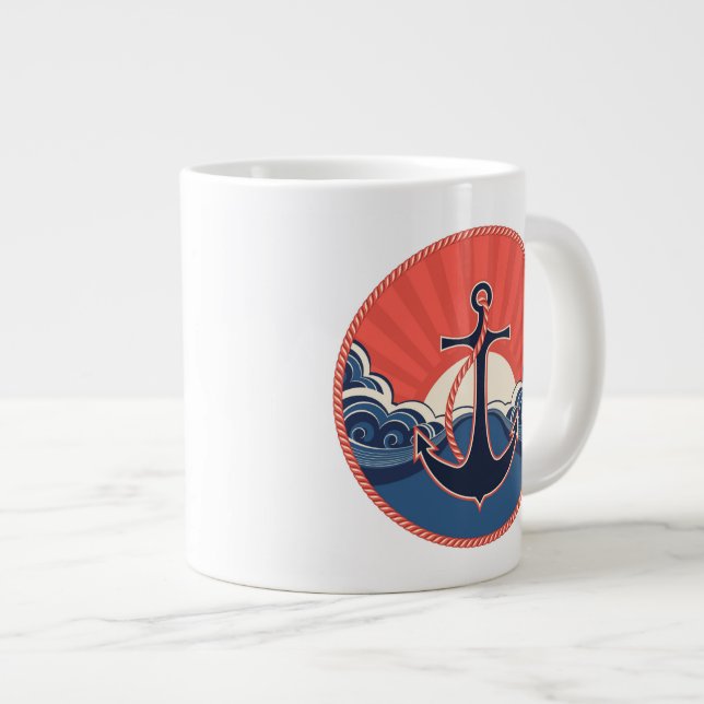Grande Tasse Motif d'Ancre et de vague de mer (Devant droit)