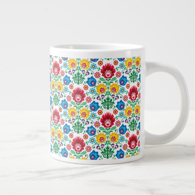 Grande Tasse Motif d'art folklorique du coeur floral (Droite)
