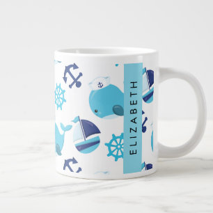 Grande Tasse Motif De Baleines, Baleines Bleues, Votre Nom