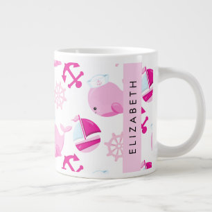 Grande Tasse Motif De Baleines, Baleines Roses, Votre Nom