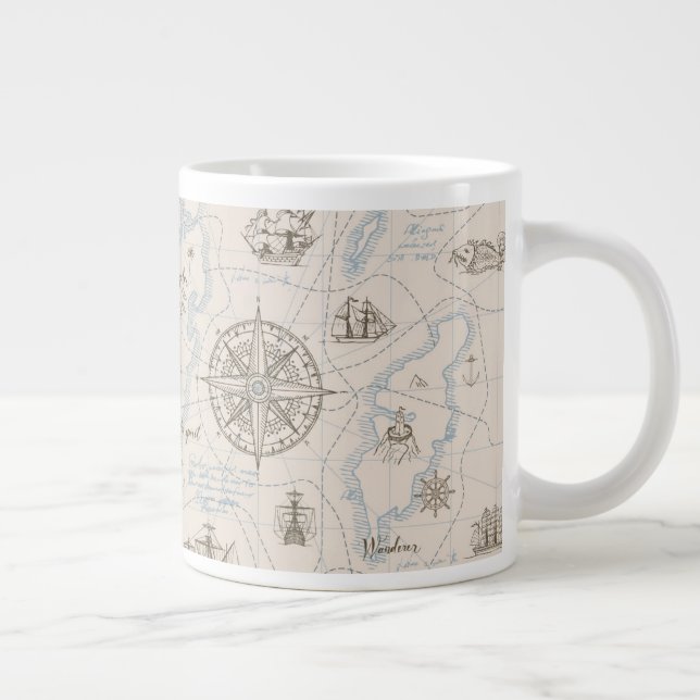 Grande Tasse Motif de carte de l'océan vintage (Droite)
