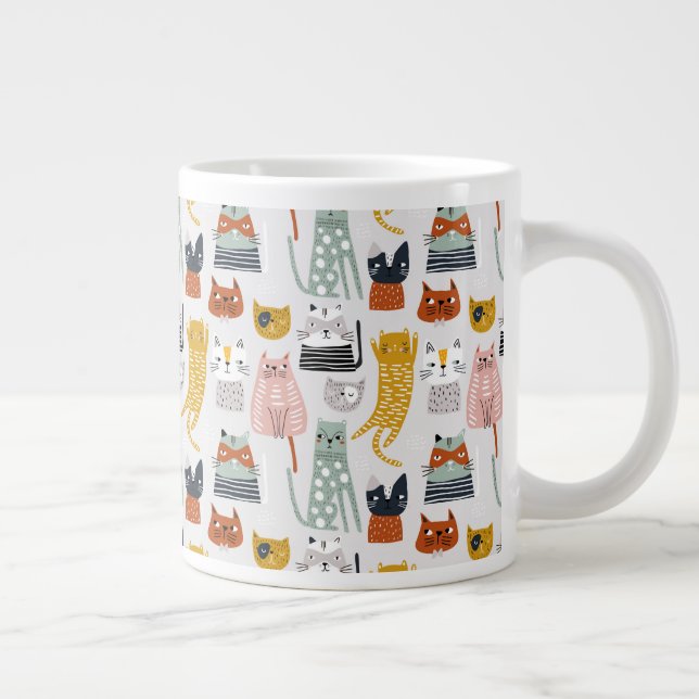 Grande Tasse Motif de chat à main mignon Doodle (Droite)