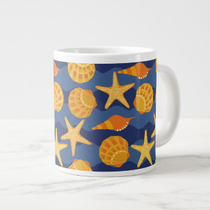 Grande Tasse Motif De Coquillages Bleu Et Orange
