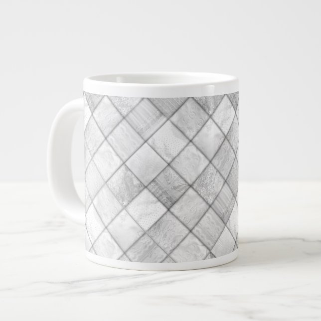 Grande Tasse Motif de courtepointe Argent Faux (Devant gauche)