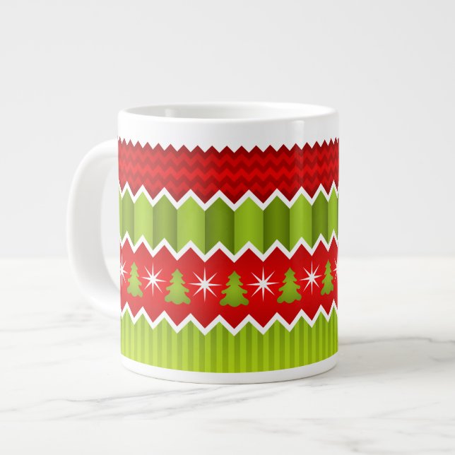 Grande Tasse Motif De Frappes Chevron Rouge Et Vert Noël (Devant gauche)