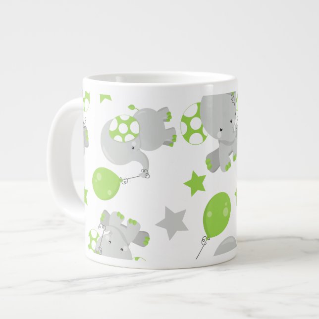 Grande Tasse Motif Des Eléphants, Eléphants Mignons - Grey Vert (Devant gauche)