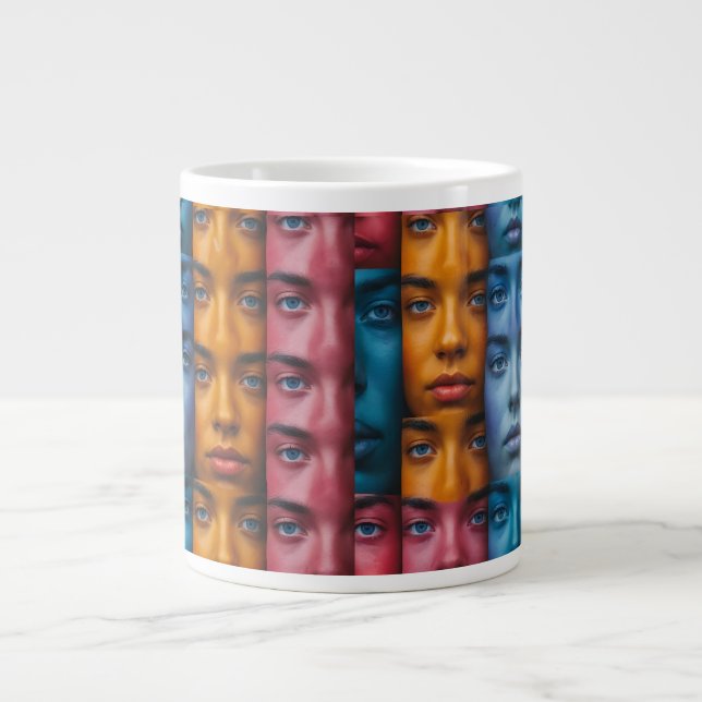 Grande Tasse Motif des faces colorées (Devant)