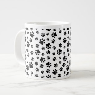 Grande Tasse Motif des pattes, pattes de chien, noir et blanc