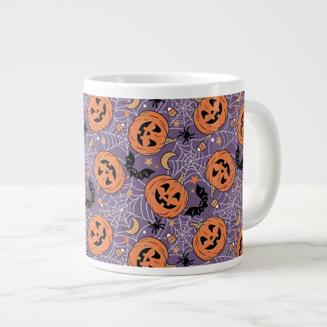 Grande Tasse Motif d'Halloween violet Jack-O-lanterne (Devant droit)