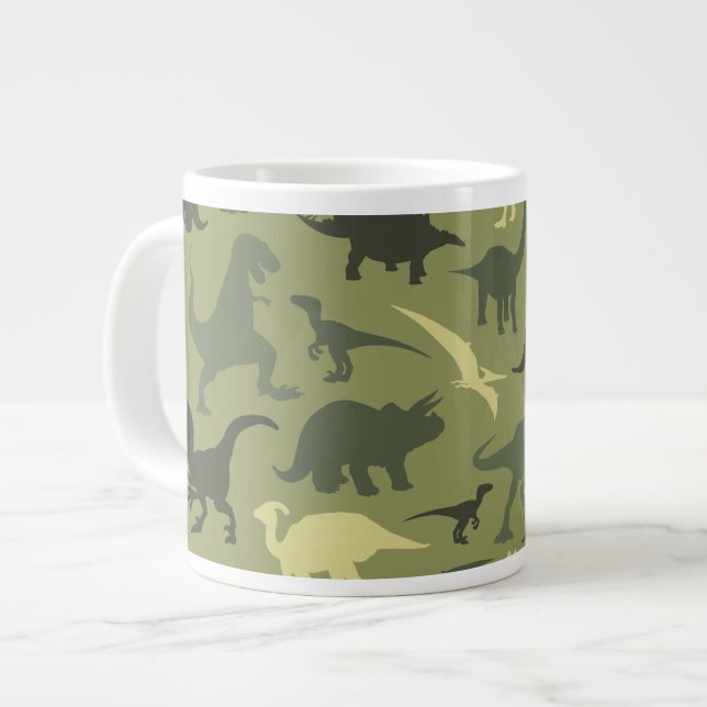 Grande Tasse Motif Dinosaure, Silhouette Dinosaure, Dino Vert (Devant gauche)