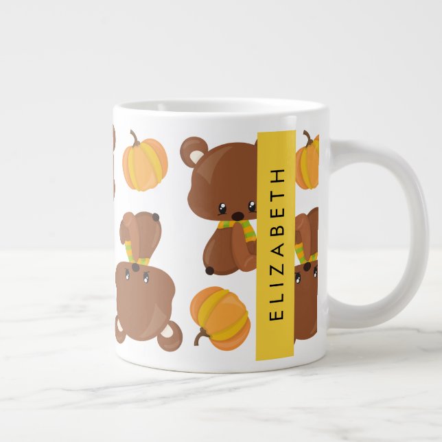 Grande Tasse Motif D'Ours, Mignons Ours, Citrouille, Votre Nom (Droite)