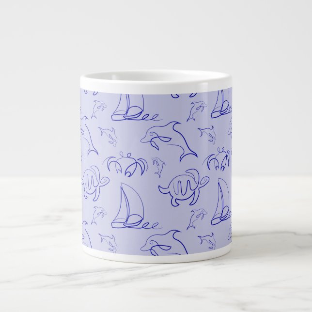 Grande Tasse Motif d'une ligne d'animal marin et voilier (Devant)
