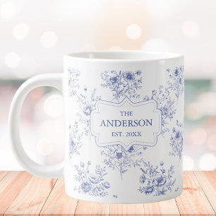 Grande Tasse Motif floral de fleurs bleues classiques monogramm